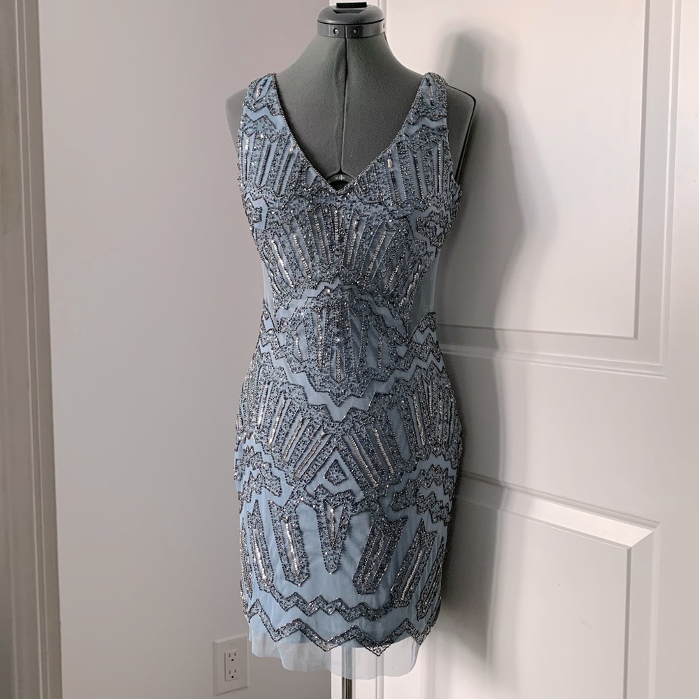 NWT - Adrianna Papell Blue Open Back Beaded Dress